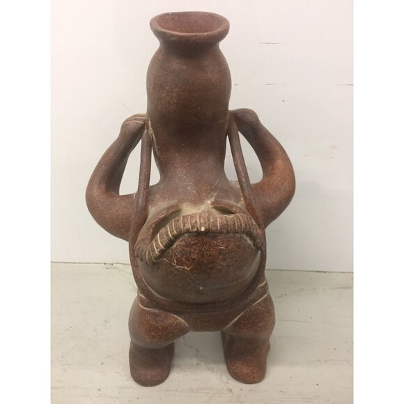 Vintage 1973 Ceramic Terracotta Mayan Figurine Male Carrying Water Basket Made I - Picture 4 of 10